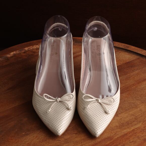 Kate Spade Heels Womens SZ 7.5B Cream Trish Slingback Leather Perforated Shoes - Picture 2 of 15